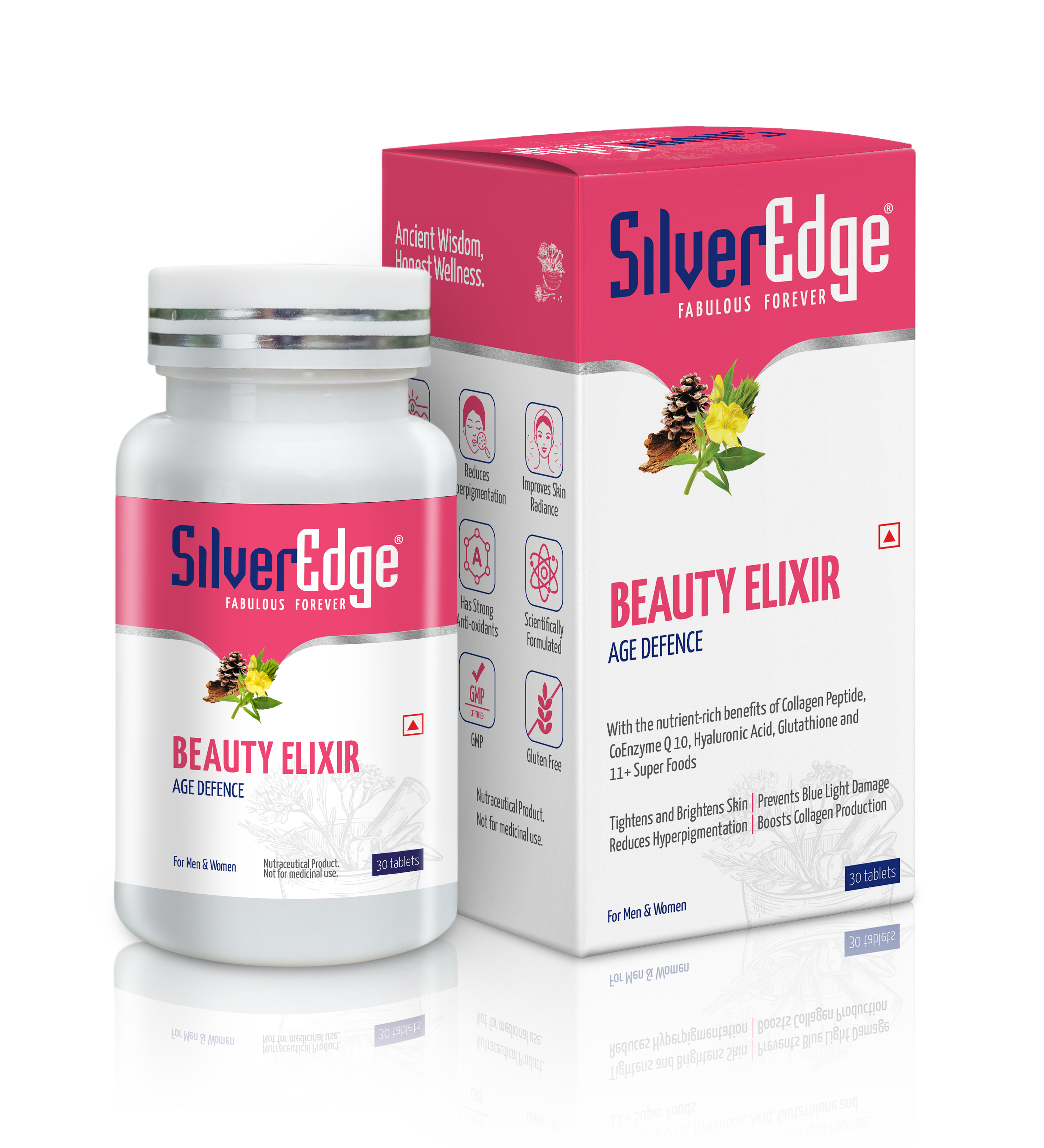 Buy Beauty Elixir Tablet in India, Beauty Elixir Tablet, Beauty Elixir, Natural beauty elixir tablets, SilverEdge, Age Defence, anti-pigmentation, Best anti-pigmentation